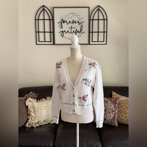 Vintage Liz Claiborne Cottagecore Button Up Cardigan Size S Whimsical Feminine